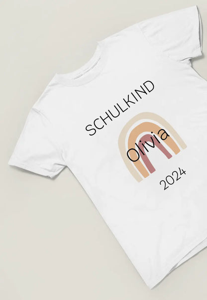 Personalisiertes Schulkind T-Shirt - mit einfachem Regenbogenmotiv