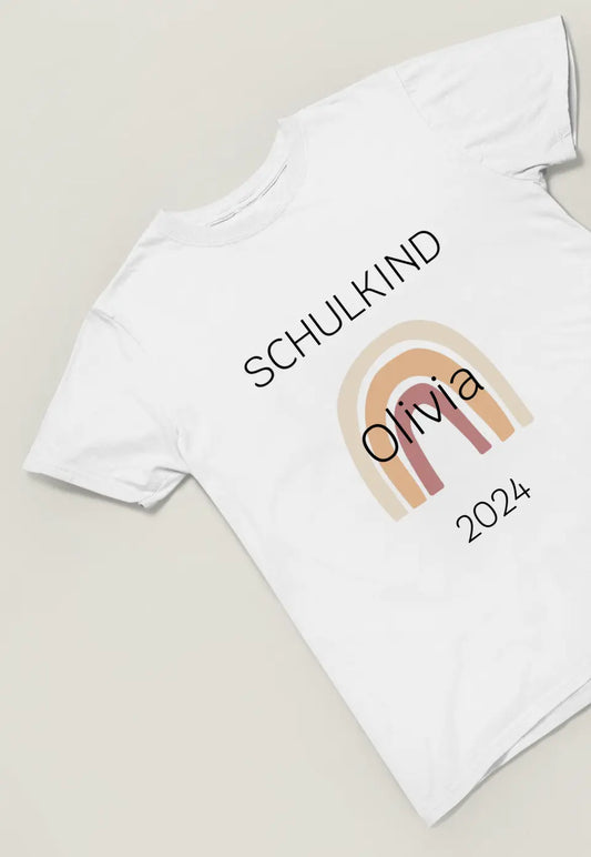 Personalisiertes Schulkind T-Shirt - mit einfachem Regenbogenmotiv