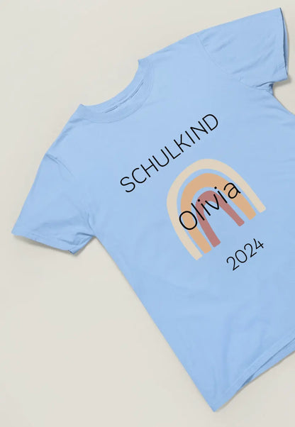 Personalisiertes Schulkind T-Shirt - mit einfachem Regenbogenmotiv