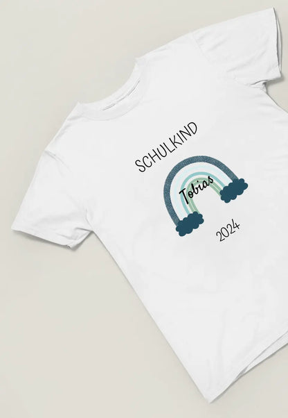 Personalisiertes Schulkind T-Shirt mit Regenbogenmotiv