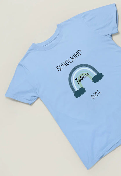 Personalisiertes Schulkind T-Shirt mit Regenbogenmotiv